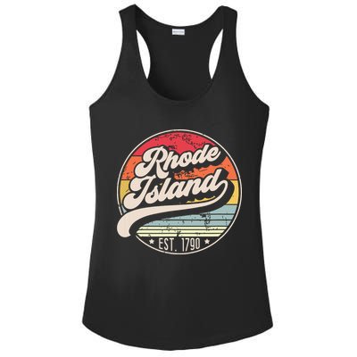 Retro Rhode Island Home State Ri Cool 70s Style Sunset Ladies PosiCharge Competitor Racerback Tank