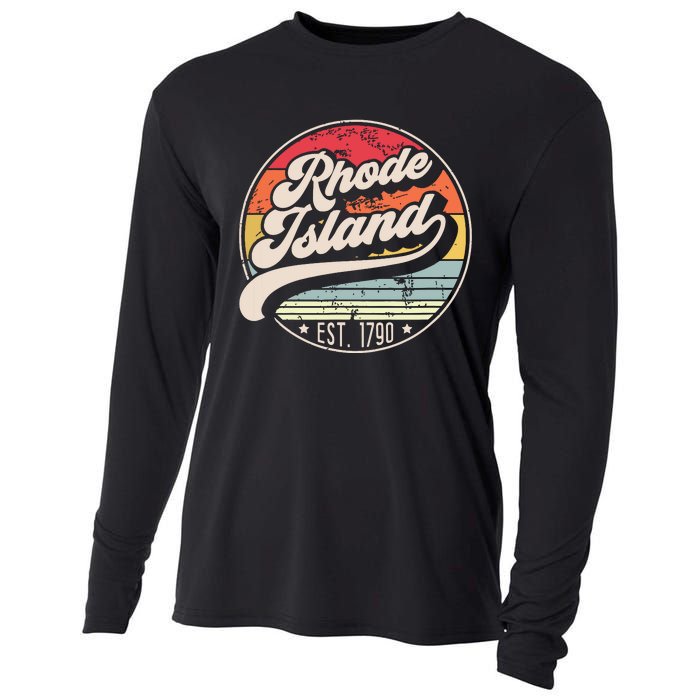 Retro Rhode Island Home State Ri Cool 70s Style Sunset Cooling Performance Long Sleeve Crew