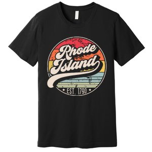 Retro Rhode Island Home State Ri Cool 70s Style Sunset Premium T-Shirt