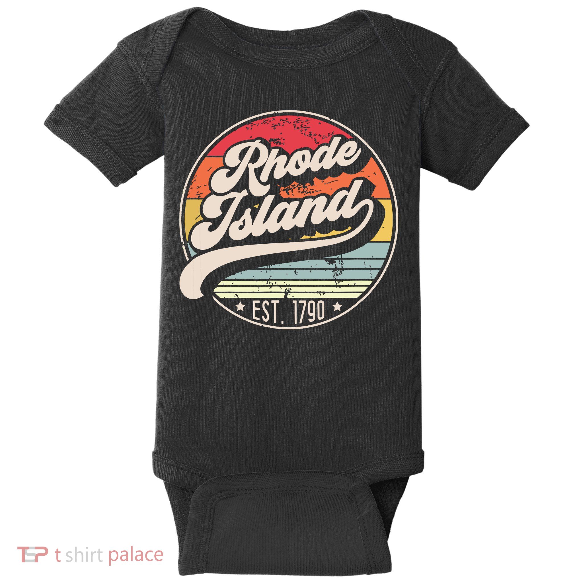 Retro Rhode Island Home State Ri Cool 70s Style Sunset Baby Bodysuit