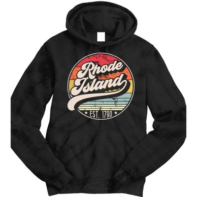 Retro Rhode Island Home State Ri Cool 70s Style Sunset Tie Dye Hoodie