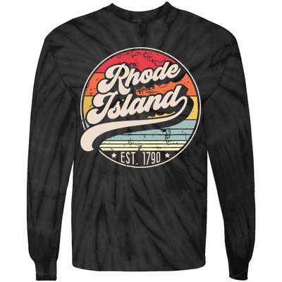 Retro Rhode Island Home State Ri Cool 70s Style Sunset Tie-Dye Long Sleeve Shirt