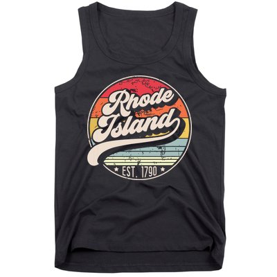 Retro Rhode Island Home State Ri Cool 70s Style Sunset Tank Top