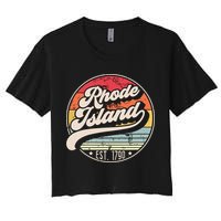 Retro Rhode Island Home State Ri Cool 70s Style Sunset Women's Crop Top Tee