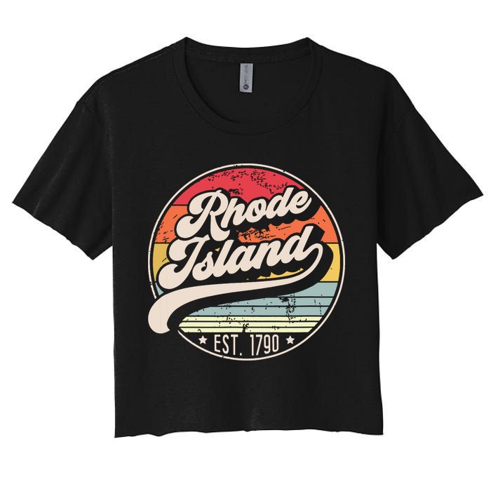 Retro Rhode Island Home State Ri Cool 70s Style Sunset Women's Crop Top Tee