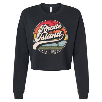 Retro Rhode Island Home State Ri Cool 70s Style Sunset Cropped Pullover Crew
