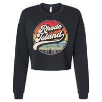 Retro Rhode Island Home State Ri Cool 70s Style Sunset Cropped Pullover Crew