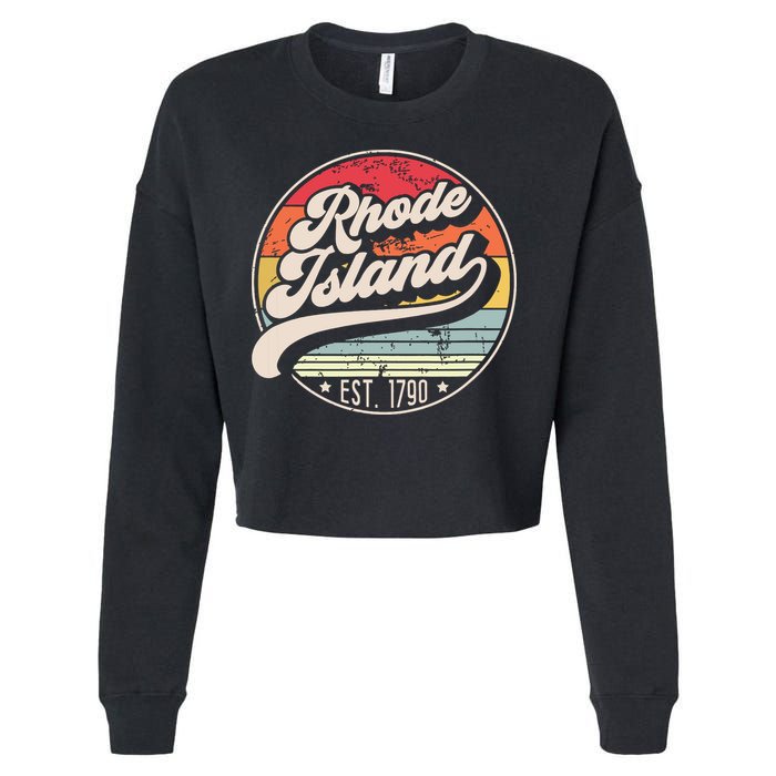 Retro Rhode Island Home State Ri Cool 70s Style Sunset Cropped Pullover Crew