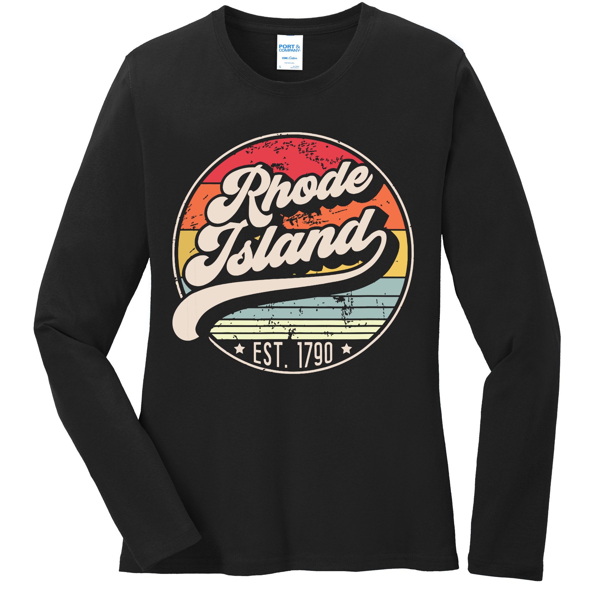 Retro Rhode Island Home State Ri Cool 70s Style Sunset Ladies Long Sleeve Shirt