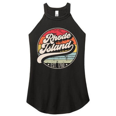 Retro Rhode Island Home State Ri Cool 70s Style Sunset Women's Perfect Tri Rocker Tank