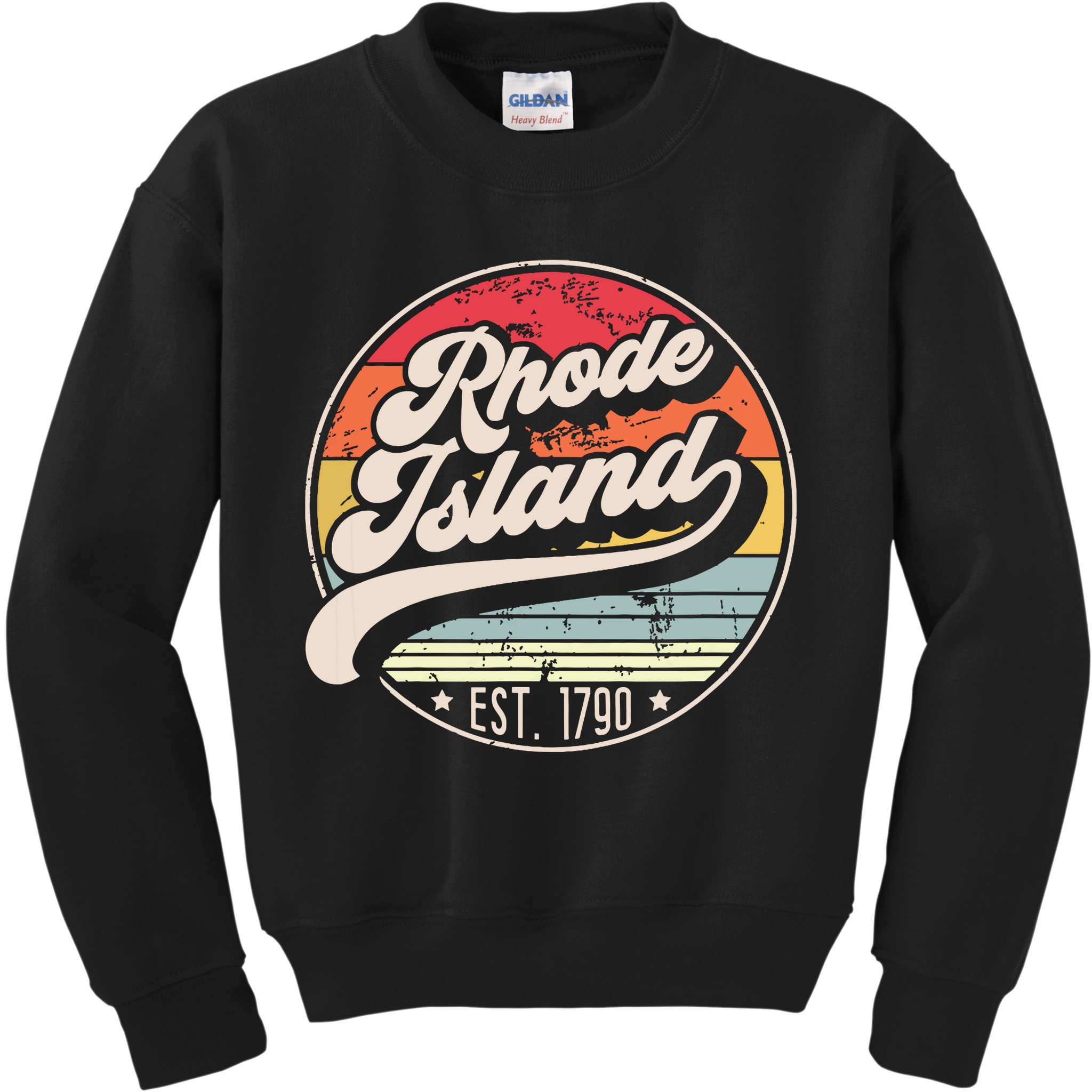 Retro Rhode Island Home State Ri Cool 70s Style Sunset Kids Sweatshirt