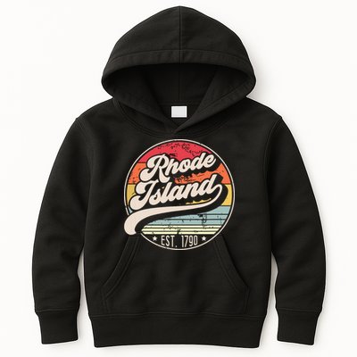 Retro Rhode Island Home State Ri Cool 70s Style Sunset Kids Hoodie