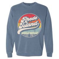 Retro Rhode Island Home State Ri Cool 70s Style Sunset Garment-Dyed Sweatshirt