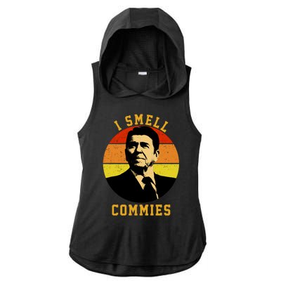 Ronald Reagan I Smell Commies Ladies PosiCharge Tri-Blend Wicking Draft Hoodie Tank