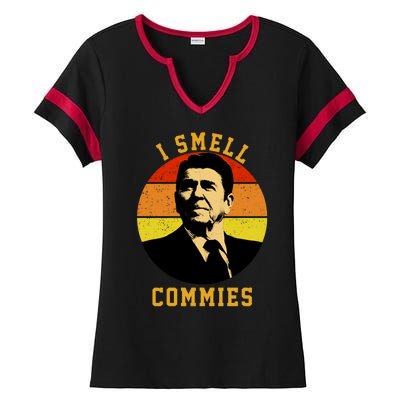 Ronald Reagan I Smell Commies Ladies Halftime Notch Neck Tee