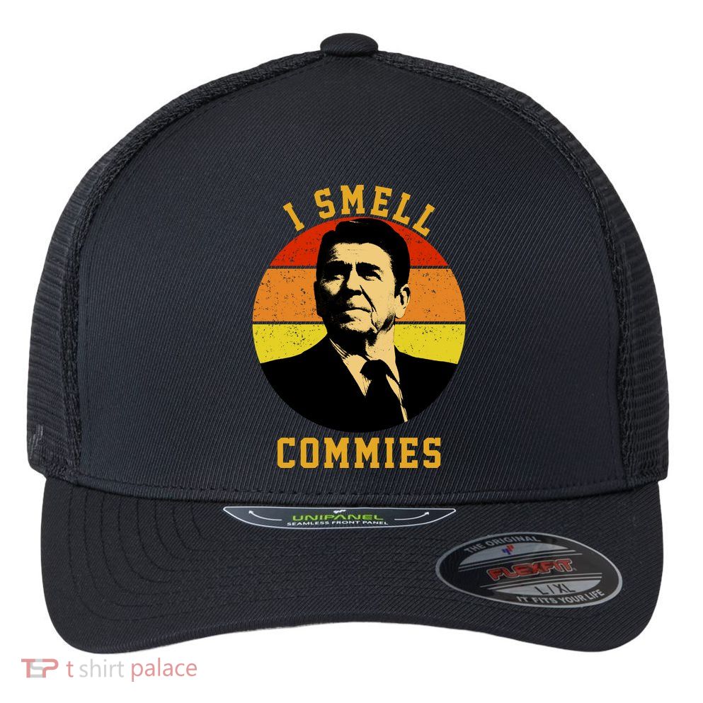 Ronald Reagan I Smell Commies Flexfit Unipanel Trucker Cap