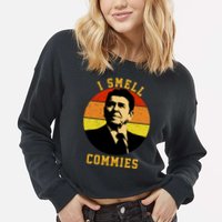 Ronald Reagan I Smell Commies Cropped Pullover Crew