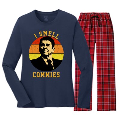 Ronald Reagan I Smell Commies Women's Long Sleeve Flannel Pajama Set 