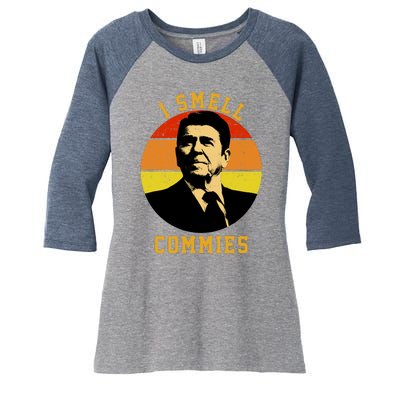 Ronald Reagan I Smell Commies Women's Tri-Blend 3/4-Sleeve Raglan Shirt