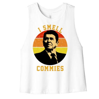 Ronald Reagan I Smell Commies Women's Racerback Cropped Tank