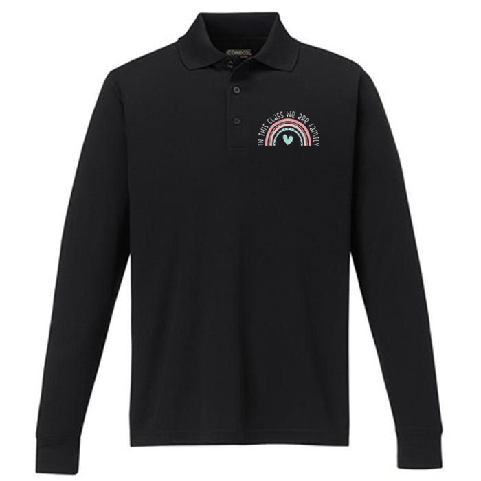 Retro Rainbow In This Class We Are Family School Student Teacher Life Performance Long Sleeve Polo