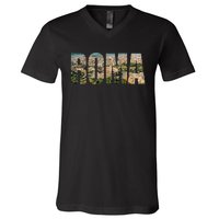 Roma Rome Italy Italia Urban Skyline Photography Font V-Neck T-Shirt