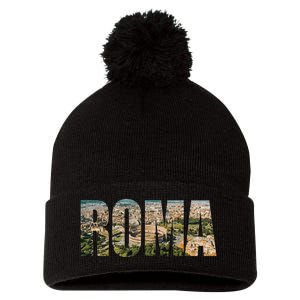 Roma Rome Italy Italia Urban Skyline Photography Font Pom Pom 12in Knit Beanie