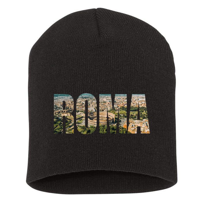 Roma Rome Italy Italia Urban Skyline Photography Font Short Acrylic Beanie