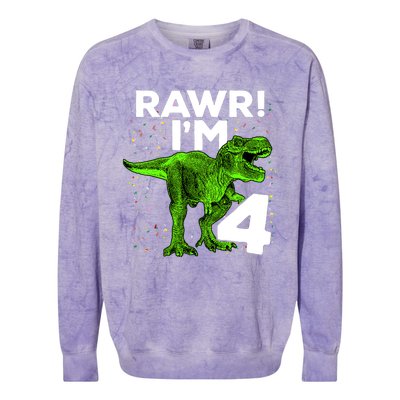 Roar Rawr I'm Four 4 T Rex Dinosaur Birthday for Boy Colorblast Crewneck Sweatshirt