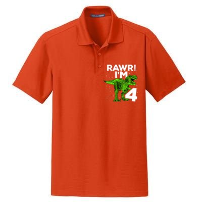 Roar Rawr I'm Four 4 T Rex Dinosaur Birthday for Boy Dry Zone Grid Polo