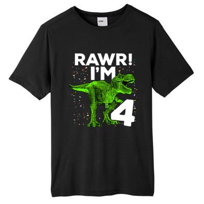 Roar Rawr I'm Four 4 T Rex Dinosaur Birthday for Boy Tall Fusion ChromaSoft Performance T-Shirt