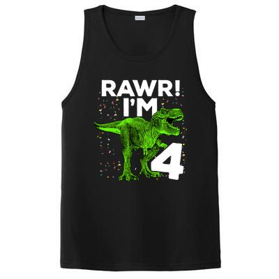 Roar Rawr I'm Four 4 T Rex Dinosaur Birthday for Boy PosiCharge Competitor Tank