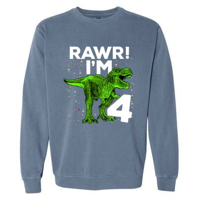 Roar Rawr I'm Four 4 T Rex Dinosaur Birthday for Boy Garment-Dyed Sweatshirt