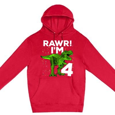 Roar Rawr I'm Four 4 T Rex Dinosaur Birthday for Boy Premium Pullover Hoodie