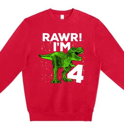 Roar Rawr I'm Four 4 T Rex Dinosaur Birthday for Boy Premium Crewneck Sweatshirt