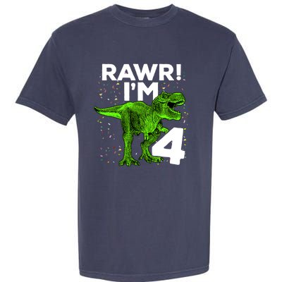 Roar Rawr I'm Four 4 T Rex Dinosaur Birthday for Boy Garment-Dyed Heavyweight T-Shirt