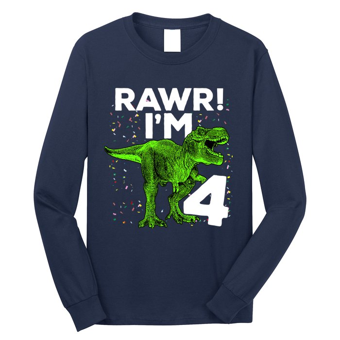 Roar Rawr I'm Four 4 T Rex Dinosaur Birthday for Boy Long Sleeve Shirt