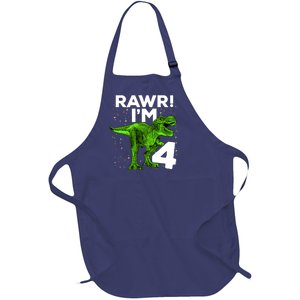 Roar Rawr I'm Four 4 T Rex Dinosaur Birthday for Boy Full-Length Apron With Pockets