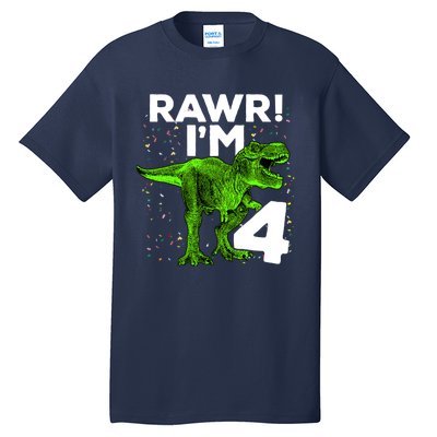 Roar Rawr I'm Four 4 T Rex Dinosaur Birthday for Boy Tall T-Shirt