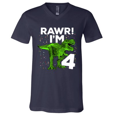 Roar Rawr I'm Four 4 T Rex Dinosaur Birthday for Boy V-Neck T-Shirt