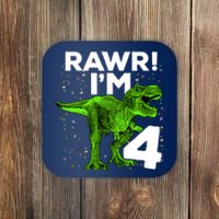 Roar Rawr I'm Four 4 T Rex Dinosaur Birthday for Boy Coaster