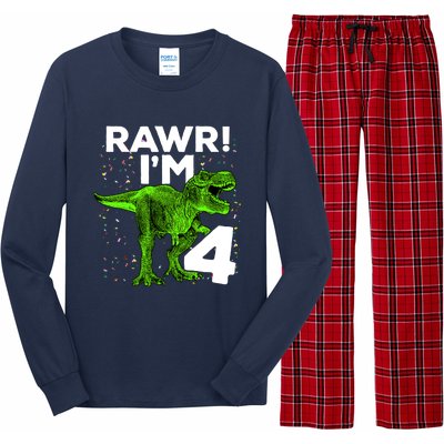 Roar Rawr I'm Four 4 T Rex Dinosaur Birthday for Boy Long Sleeve Pajama Set