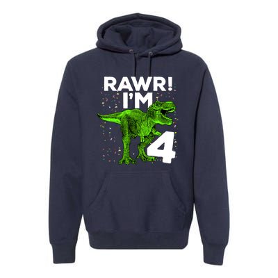 Roar Rawr I'm Four 4 T Rex Dinosaur Birthday for Boy Premium Hoodie