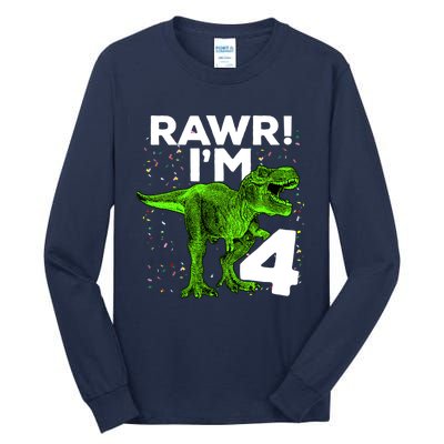 Roar Rawr I'm Four 4 T Rex Dinosaur Birthday for Boy Tall Long Sleeve T-Shirt