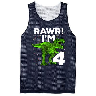 Roar Rawr I'm Four 4 T Rex Dinosaur Birthday for Boy Mesh Reversible Basketball Jersey Tank