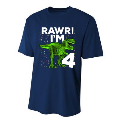 Roar Rawr I'm Four 4 T Rex Dinosaur Birthday for Boy Performance Sprint T-Shirt