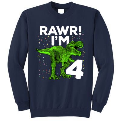 Roar Rawr I'm Four 4 T Rex Dinosaur Birthday for Boy Tall Sweatshirt