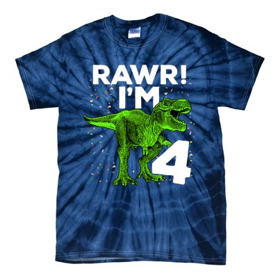 Roar Rawr I'm Four 4 T Rex Dinosaur Birthday for Boy Tie-Dye T-Shirt