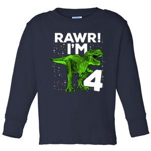 Roar Rawr I'm Four 4 T Rex Dinosaur Birthday for Boy Toddler Long Sleeve Shirt