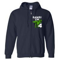 Roar Rawr I'm Four 4 T Rex Dinosaur Birthday for Boy Full Zip Hoodie